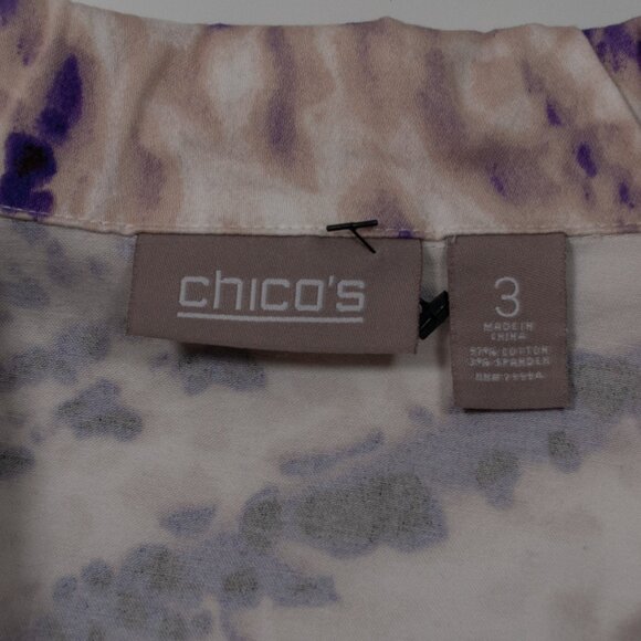 Chicos Sz 3 Abstract Animal Print Jacket Womens XL 16 18 Beige Purple Artsy E01X - Picture 4 of 4